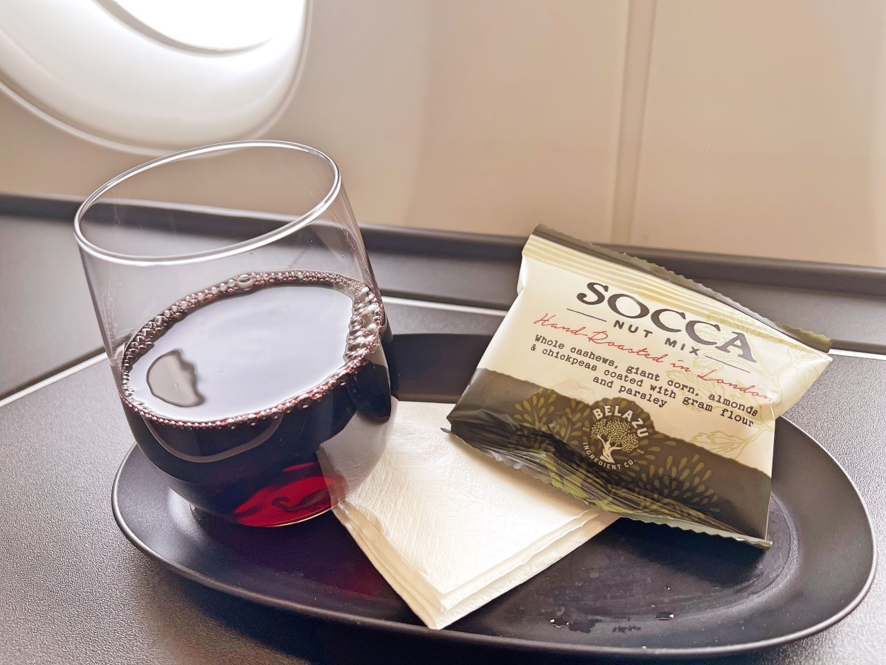 British Airways A350 Business Class Wine and Nuts 